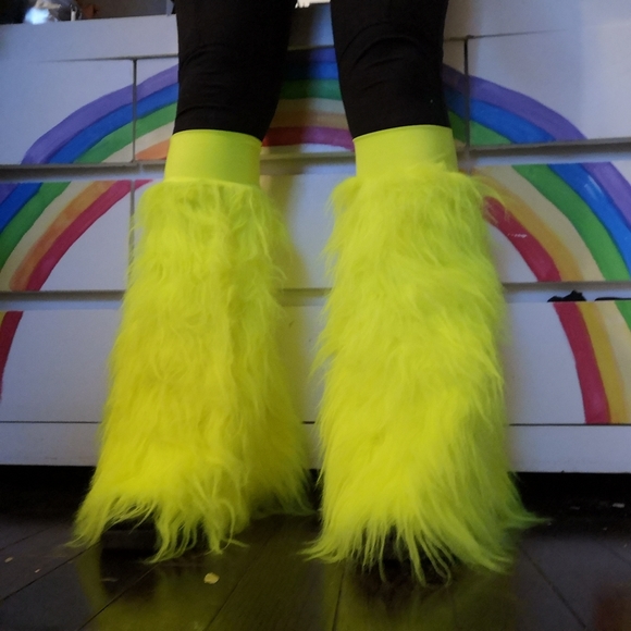 Neon Fluffy Boot Covers Rave Raver Legwarmers - Picture 2 of 8